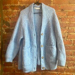 Zara size S cable knit blue cardigan.